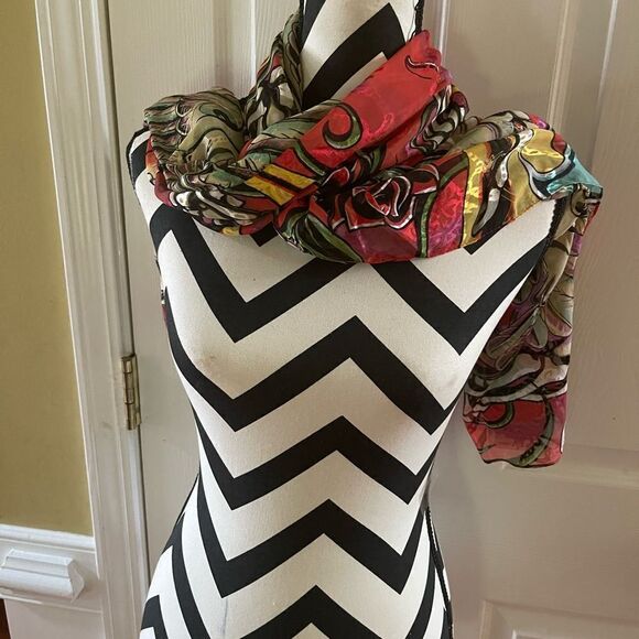 NWT Christian Audigier 100%silk multi color extra large scarf - Picture 3 of 13